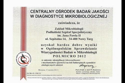 Certyfikat Wiarygodności Badań w Mikrobiologii